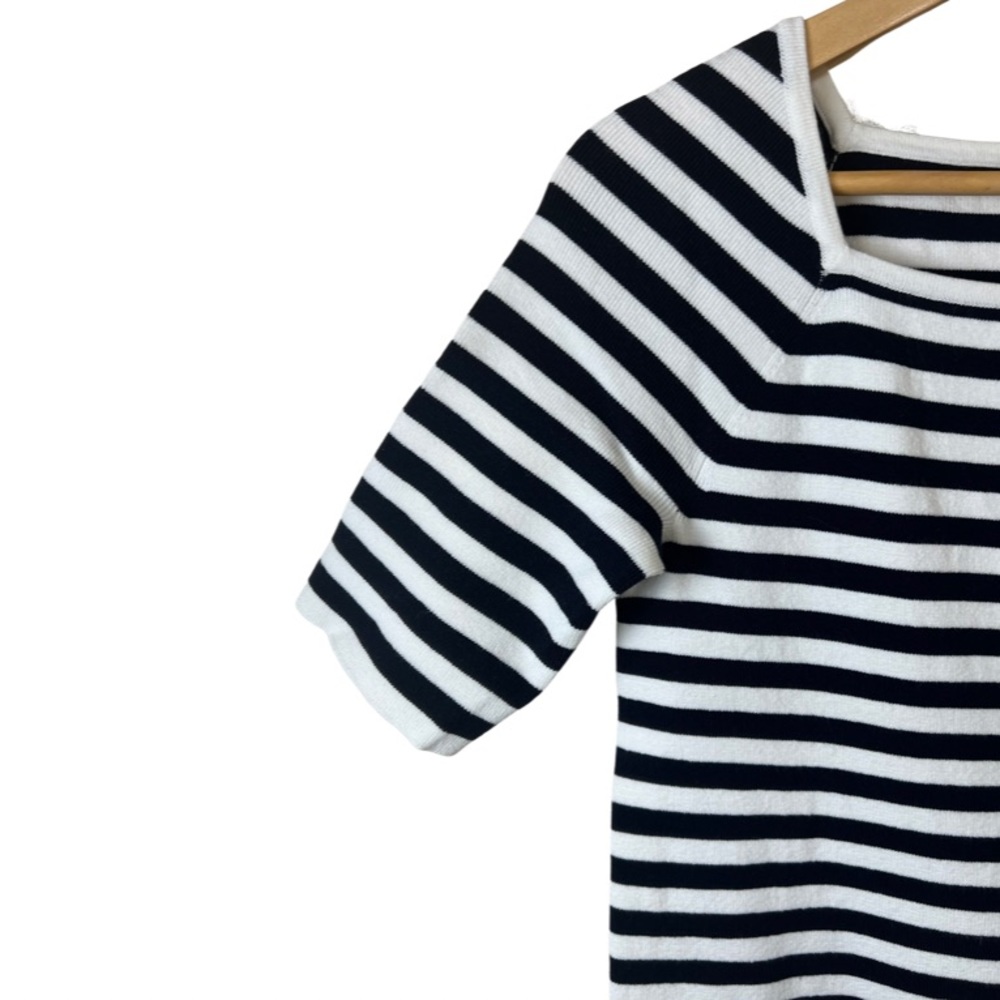 Talbots Black & White Stripe Petite Nautical Elbow Sleeve Sweater Size: MP - Picture 3 of 7